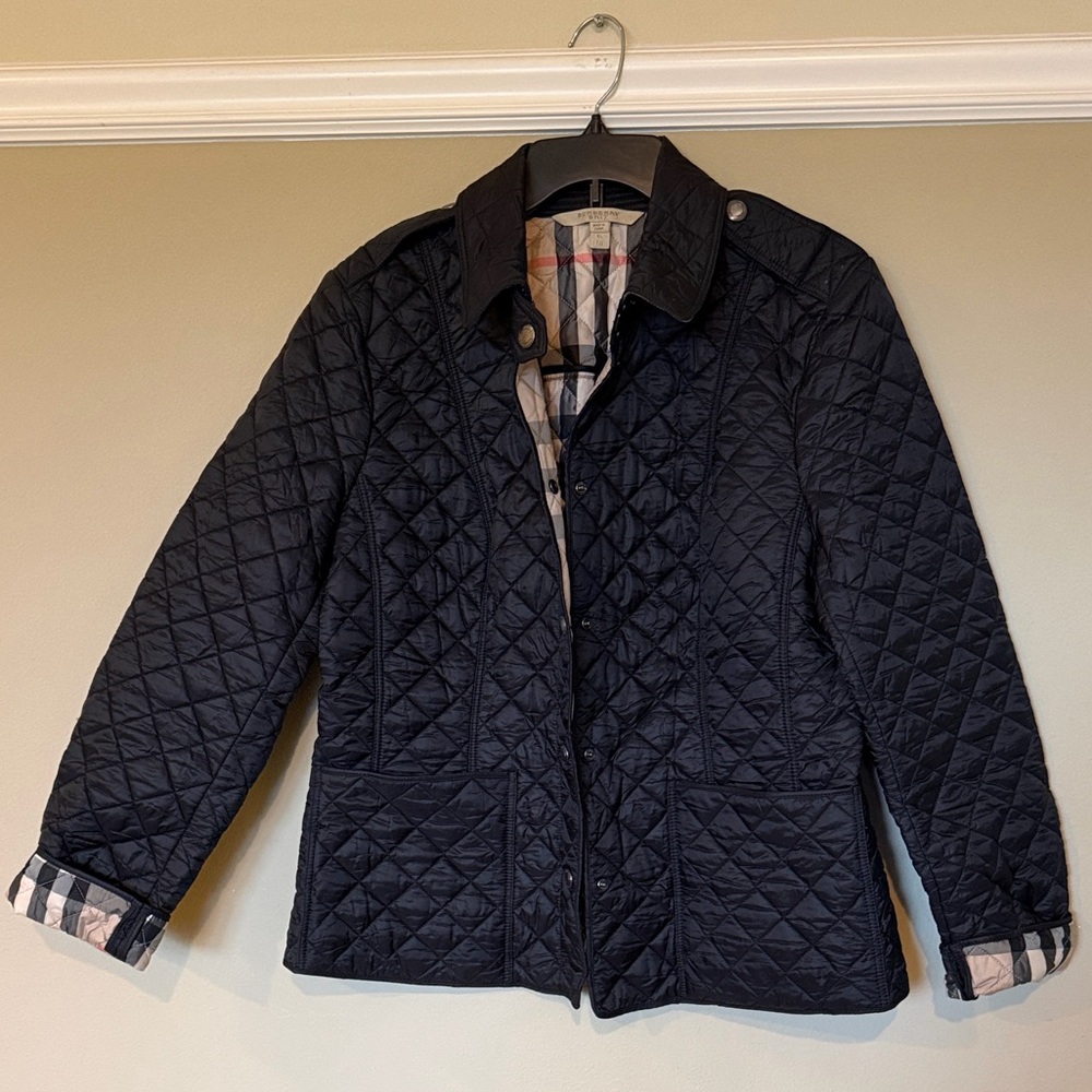 Burberry Black Quilted Jacket with Signature Check Trim